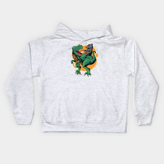 Opossum Riding a T-Rex Dinosaur // Funny Possum Dino Cartoon Kids Hoodie by SLAG_Creative